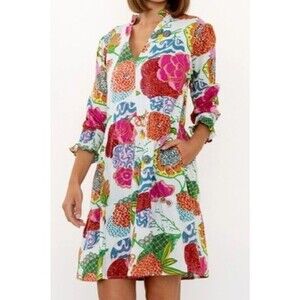 By Charlee Midi ALEXIS TIERED HYDRANGEA FLORAL Dress S 3/4 SLEEVE